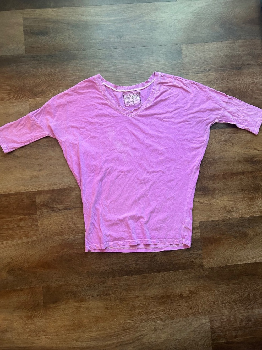 Free People Vintage Wash Pink V-Neck Tee Women's Small